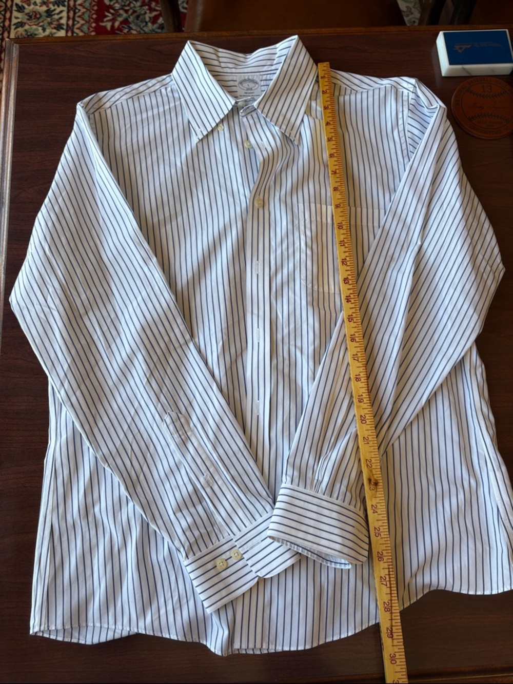 Brooks Brothers White Dress Shirt with Navy Pinstripes